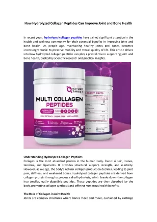 How Hydrolyzed Collagen Peptides Can Improve Joint and Bone Health