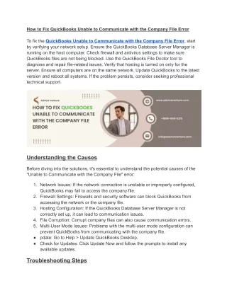 How to Fix QuickBooks Unable to Communicate with the Company File Error