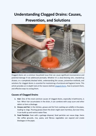 Understanding Clogged Drains: Causes, Prevention, and Solutions