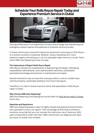 Schedule Your Rolls Royce Repair Today and Experience Premium Service - PDF