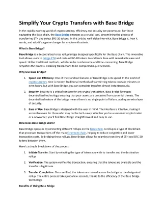 Simplify Your Crypto Transfers with Base Bridge