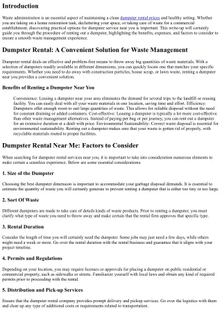 Dumpster Rental Near Me: Searching For Convenient Solutions for Waste Management