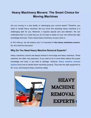 Heavy Machinery Movers: The Smart Choice for Moving Machines