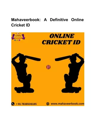 Mahaveerbook: A Definitive Online Cricket ID