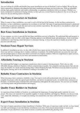 Sturdy and Long-lasting Fence Posts Installation Services in Stockton