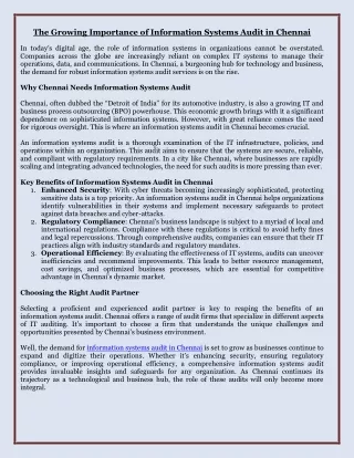 The Growing Importance of Information Systems Audit in Chennai