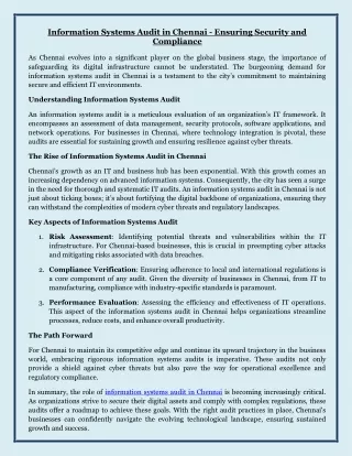Information Systems Audit in Chennai - Ensuring Security and Compliance