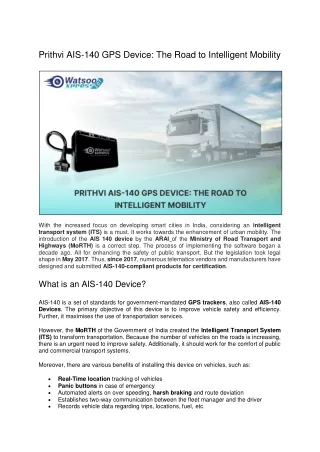 Why choose the Prithvi AIS-140 Device for your Fleet?