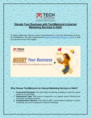 Elevate Your Business with TechMetronix's Internet Marketing Services in Delhi