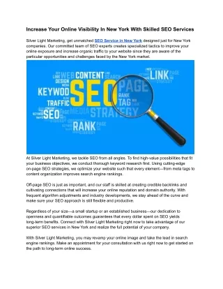 Increase Your Online Visibility In New York With Skilled SEO Services