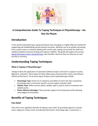 A Comprehensive Guide To Taping Techniques in Physiotherapy – Go Run Go Physio