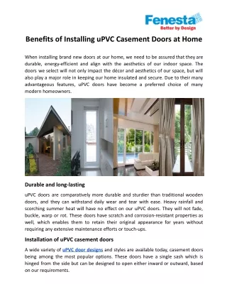 Benefits of Installing uPVC Casement Doors at Home