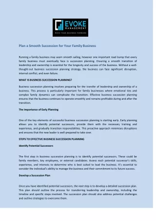 Plan a Smooth Succession for Your Family Business - Evoke Management