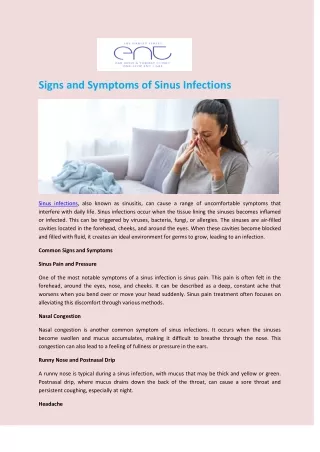 Signs and Symptoms of Sinus Infections - Harley Street ENT Clinic