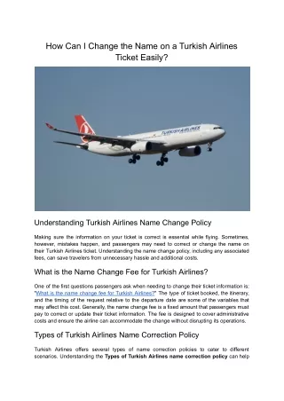 What is the Name Change Fee for Turkish Airlines?