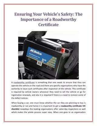 Ensuring Your Vehicles Safety The Importance of a Roadworthy Certificate
