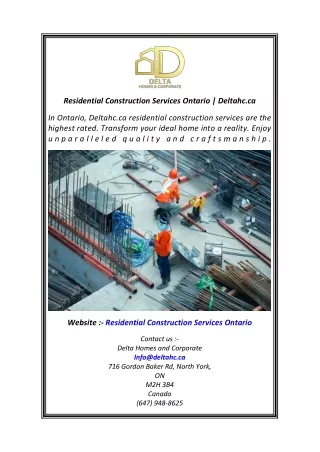 Residential Construction Services Ontario  Deltahc.ca