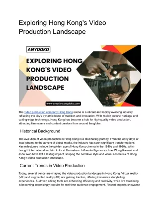 Exploring Hong Kong's Video Production Landscape