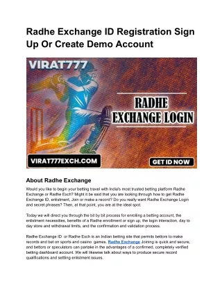Radhe Exchange ID Registration Sign Up Or Create Demo Account