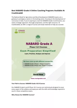 Best NABARD Grade A Online Coaching Programs Available At CrackGradeB