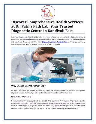 Dr. Patil's Path Lab: Your Trusted Diagnostic Centre in Kandivali East