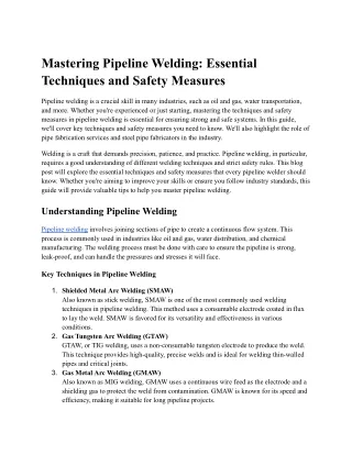 Mastering Pipeline Welding: Essential Techniques and Safety Measures