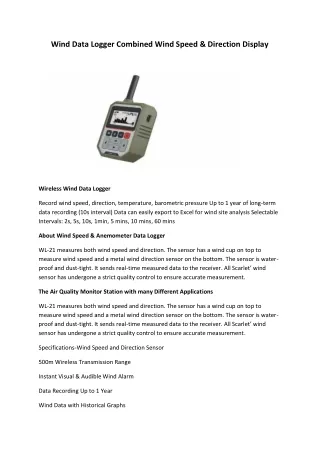 Wind Data Logger Combined Wind Speed & Direction Display