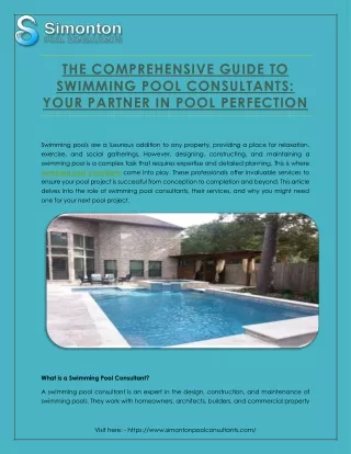 The Comprehensive Guide to Swimming Pool Consultants