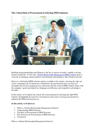 The Critical Role of Procurement in Selecting PRM Solutions