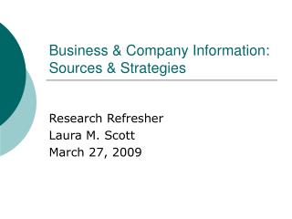 Business & Company Information: Sources & Strategies