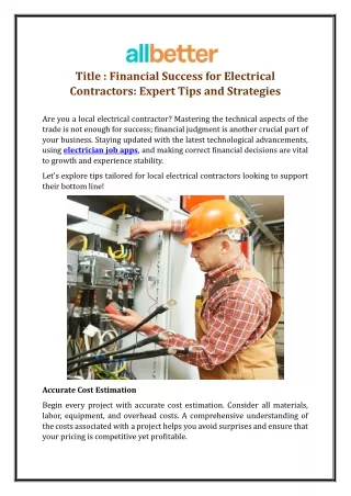 Financial Success for Electrical Contractors: Expert Tips and Strategies