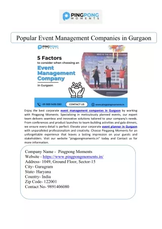 Popular Event Management Companies in Gurgaon