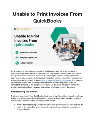 Unable to Print Invoices From QuickBooks