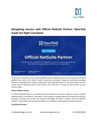 Navigating Success with Official NetSuite Partner: OpenTeQ Guide the Right Consu