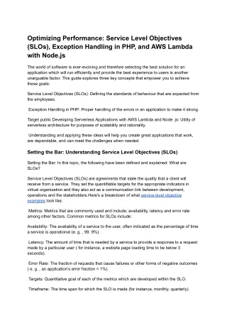 Optimizing Performance_ Service Level Objectives (SLOs), Exception Handling in PHP, and AWS Lambda with Node