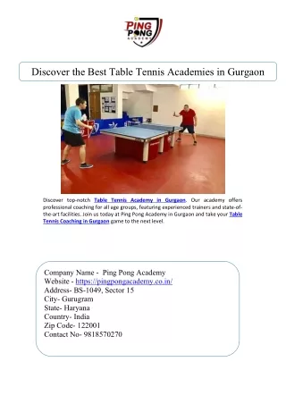 Discover the Best Table Tennis Academies in Gurgaon