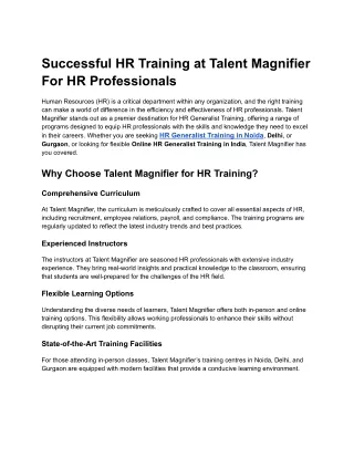 Successful HR Training at Talent Magnifier For HR Professionals