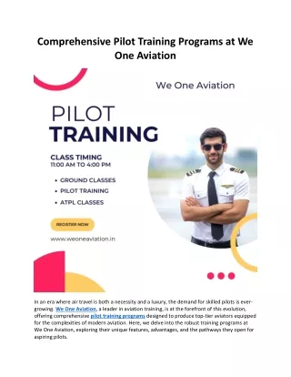 Comprehensive Pilot Training Programs at We One Aviation