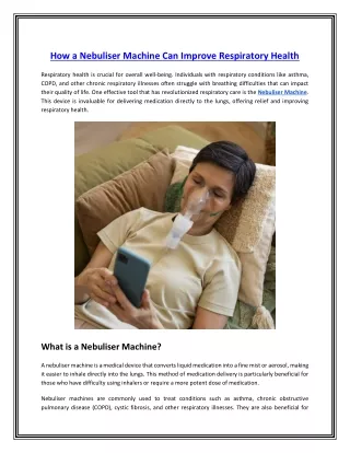 How a Nebuliser Machine Can Improve Respiratory Health