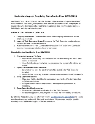 QuickBooks Error QBWC1039: Troubleshooting and Solutions
