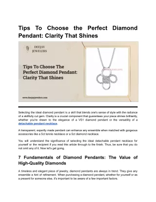 Tips To Choose the Perfect Diamond Pendant_ Clarity That Shines