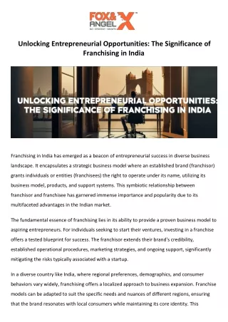 Unlocking Entrepreneurial Opportunities The Significance of Franchising in India