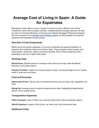 Average Cost Of Living In Spain