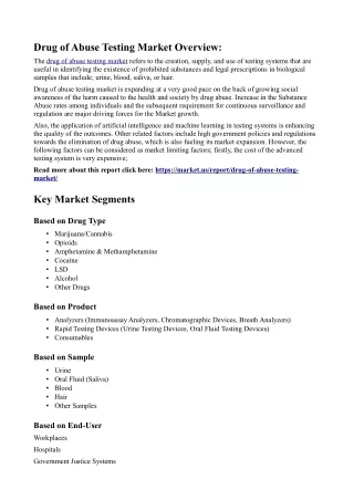 Drug of Abuse Testing Market: Enhancing Accuracy with Advanced Chemical Analysis