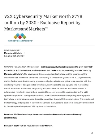 V2X Cybersecurity Market worth $778 million by 2030 - Exclusive Report by MarketsandMarkets™