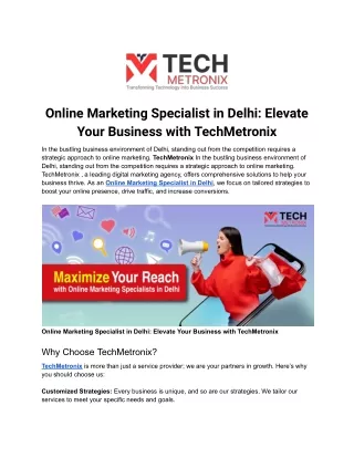 Online Marketing Specialist in Delhi-Elevate Your Business with TechMetronix