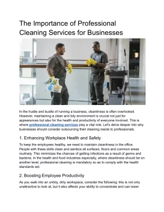 The Importance of Professional Cleaning Services for Businesses