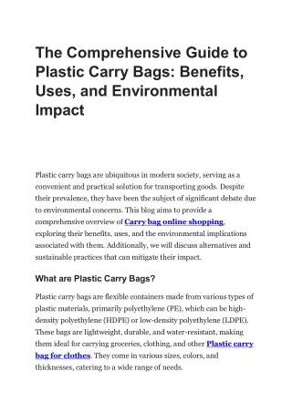 The Comprehensive Guide to Plastic Carry Bags