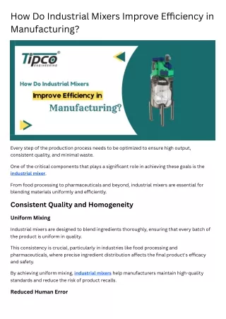 How Do Industrial Mixers Improve Efficiency in Manufacturing