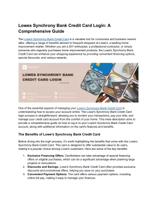 Lowes Synchrony Bank Credit Card Login_ A Comprehensive Guide